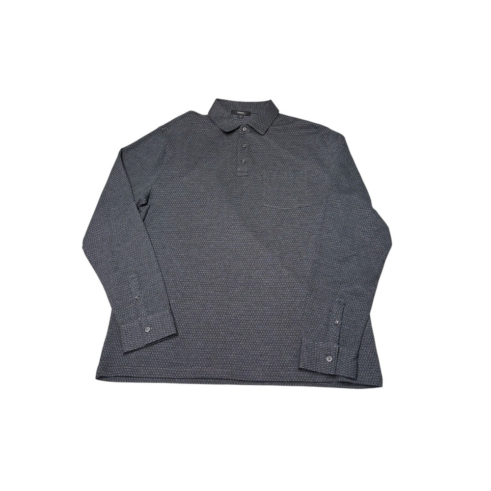 Vince Mens Large Gray White Micro Pattern Long Sleeve Polo Shirt M66439522A